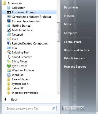 Finding the Command Prompt on a Windows 7 PC